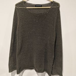 Jones New York NY Olive fishnet sweater